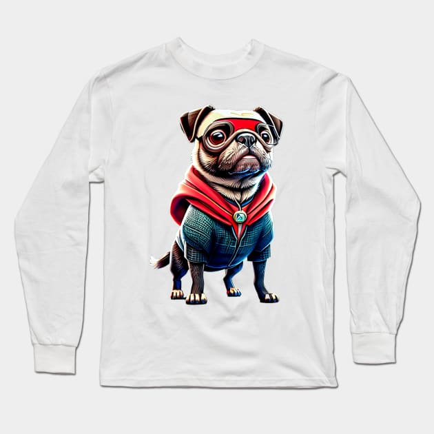 Cute Pug in Mysterious Magician Costume - Adorable Pug Dressed up as a Mystic Long Sleeve T-Shirt by fur-niche